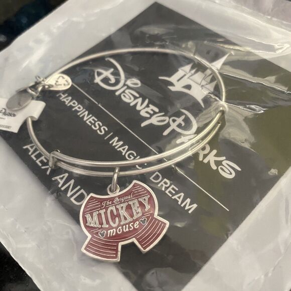 Disney Alex & Ani Mickey Mouse Red Shorts Silver Bangle Bracelet Energy Tech NEW - Picture 6 of 6